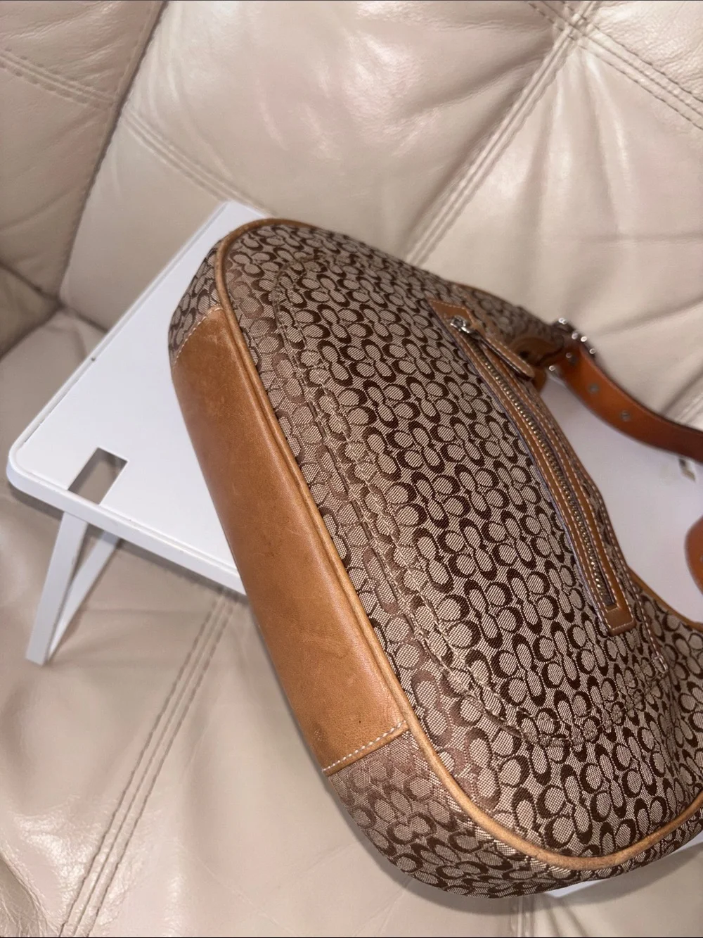 Coach Vintage Brown Signature Hobo with Tan Trim